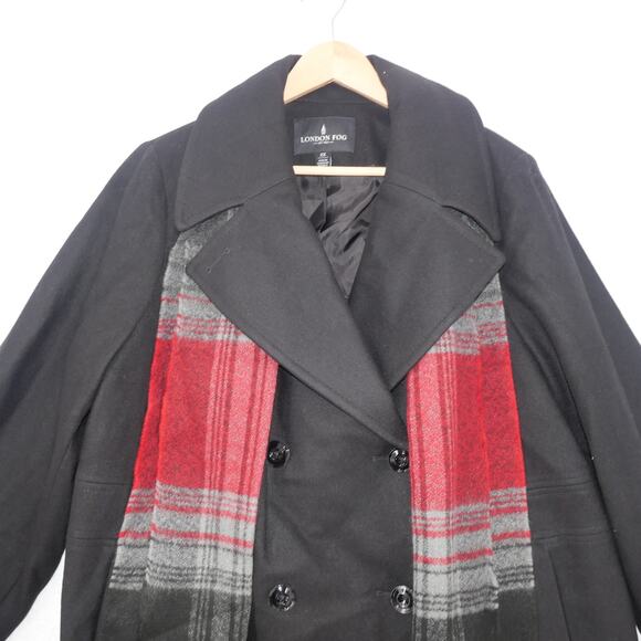 NEW London Fog Women's 2X Gray Wool Blend Pea Coat Women's 1X With Scarf - Picture 3 of 12